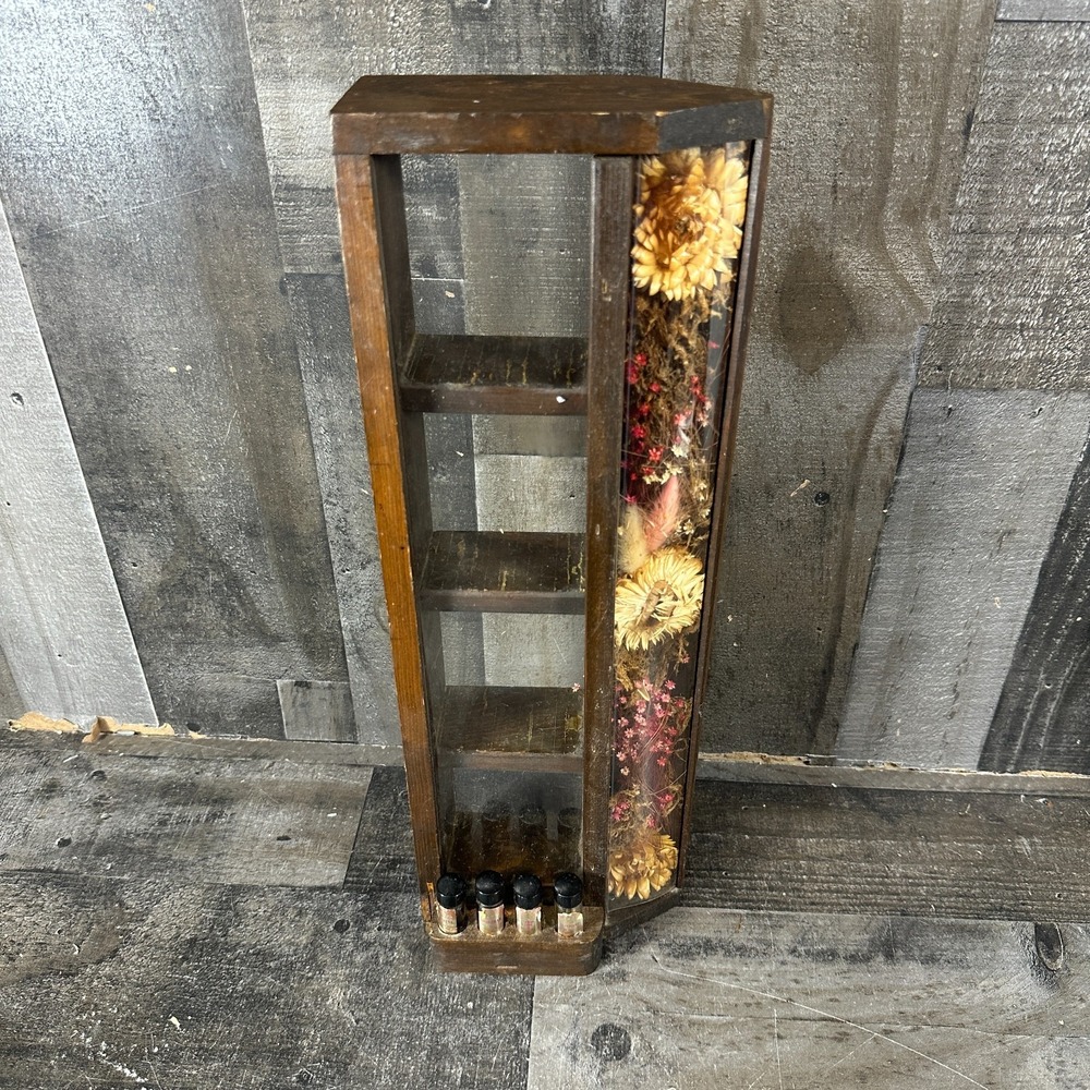 VTG Wooden Wall Display Shelf Rustic Country - Dried Floral Display w/ Vials #6